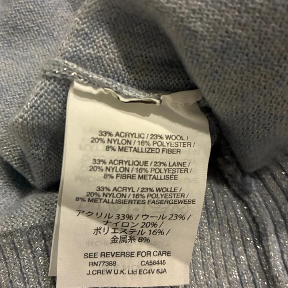 J. Crew Shimmering Light Blue Lurex Wrap Wool Blend Sweater NWOT